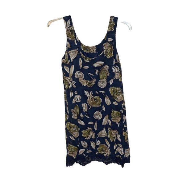 Maxou Lined Floral Navy Blue Dress Empire Waist Vertical Seams Sleeveless - Picture 6 of 6